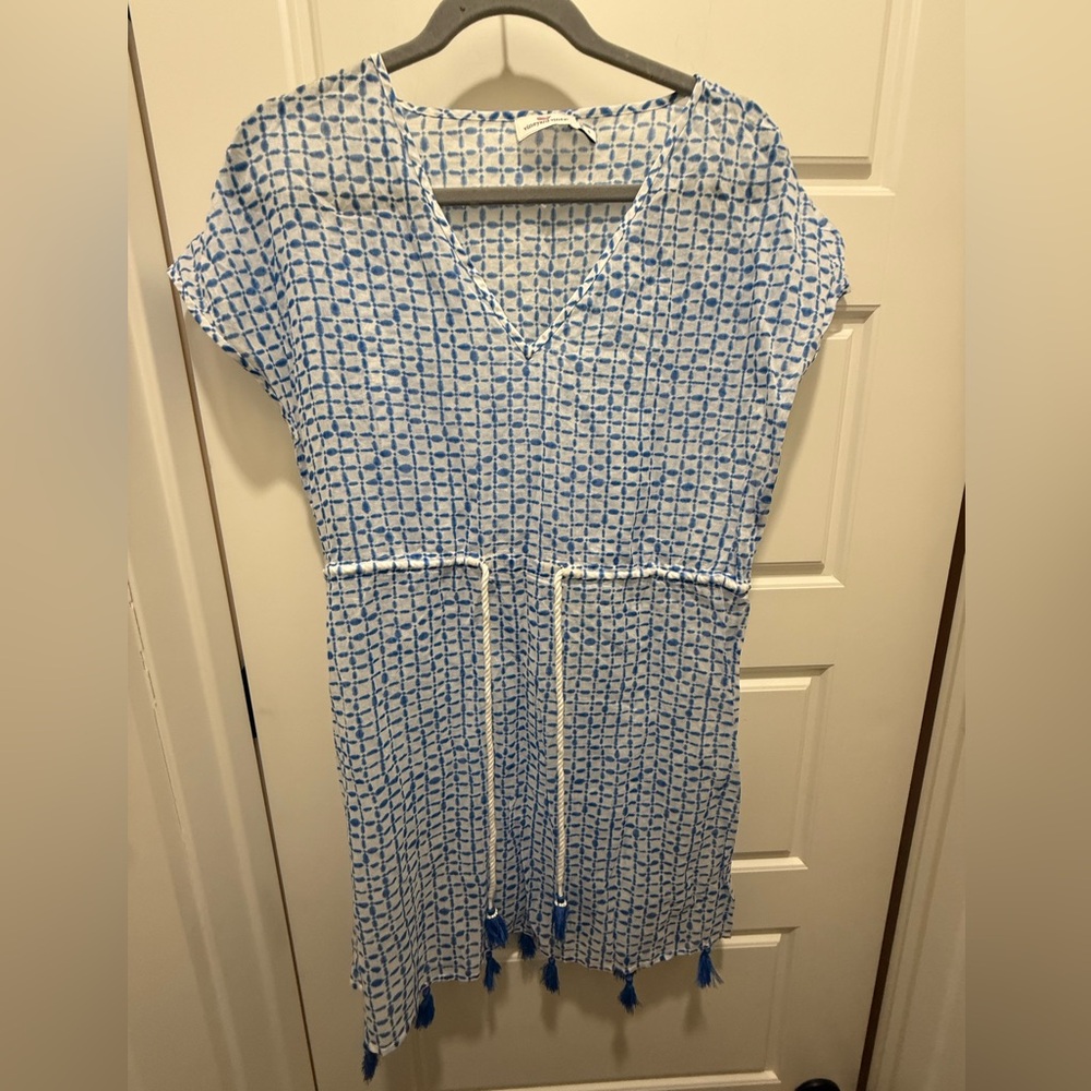 Blue Patterned Women's Swim Cover-Up Dress